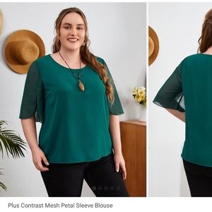 Plus Contrast Mesh Petal Sleeve Blouse